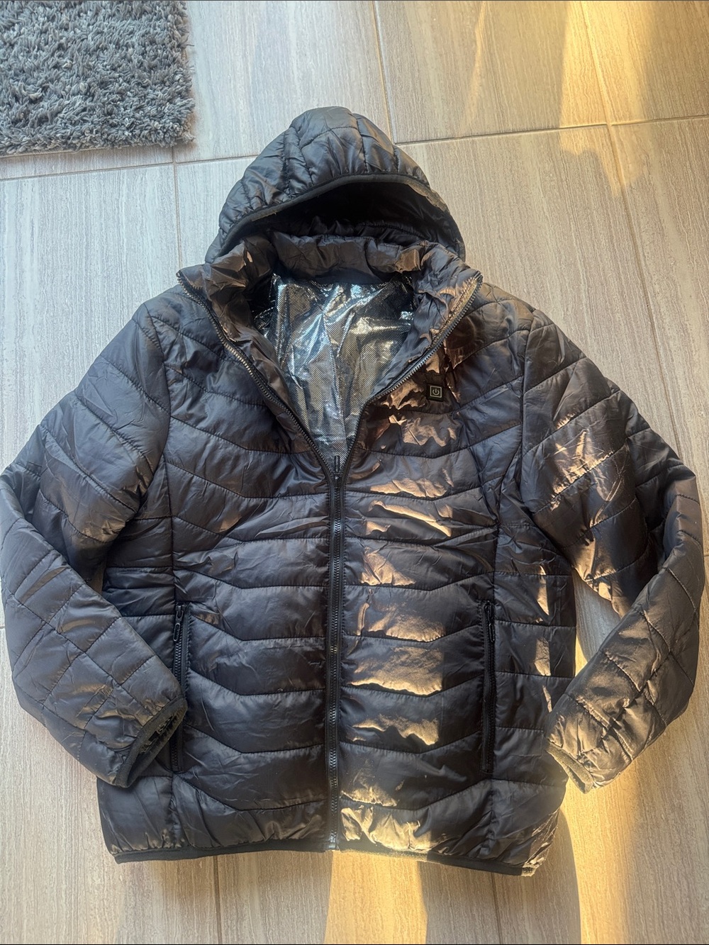 HEATED Quilted Hooded Puffer Jacket - Black